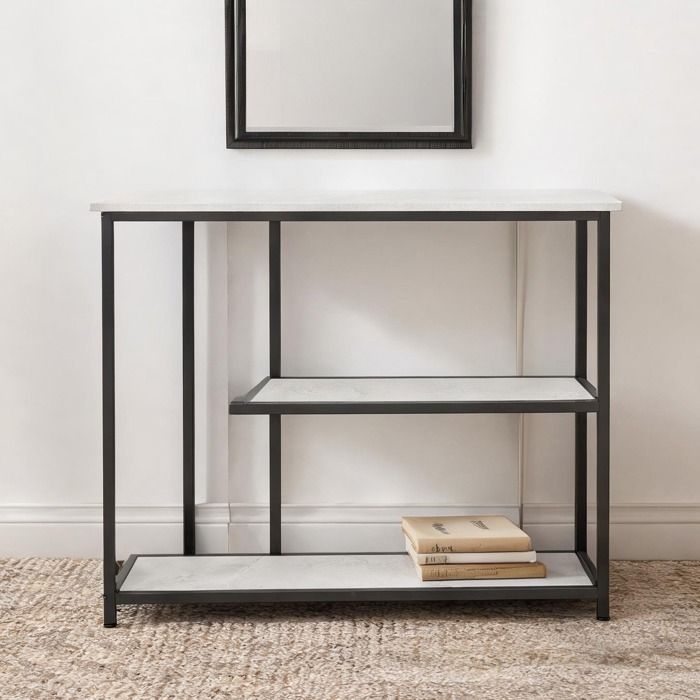 Console dentrée en acier et marbre artificiel 100 x 30 x 80 cm 3 niveaux structure robuste