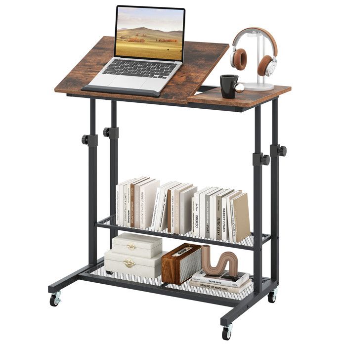 63-89 cm bureau assis-debout mobile table dordinateur inclinable 45° avec roulettes pour télétravail et lecture
