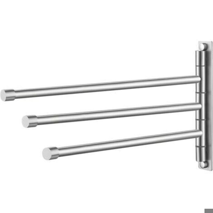 Porte-serviettes mural pivotant 3 bras en inox SUS304 – finition brossée robuste et élégant