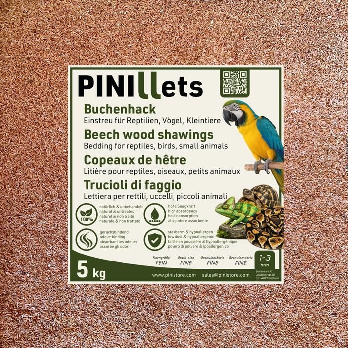 PINI Copeaux de Hêtre 5 kg/20 L – Substrat Fin Hygiénique Peu Poussiéreux Reptiles Oiseaux Petits Animaux Terrariums