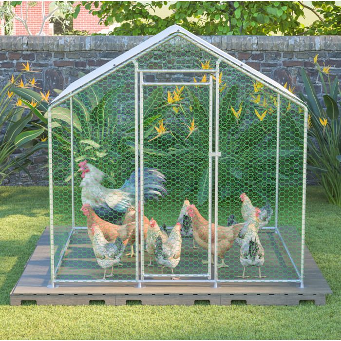 ULEVR enclos poulailler extérieur 2 x 2 x 2 m en métal galvanisé bâche PE imperméable et anti-UV porte verrouillée