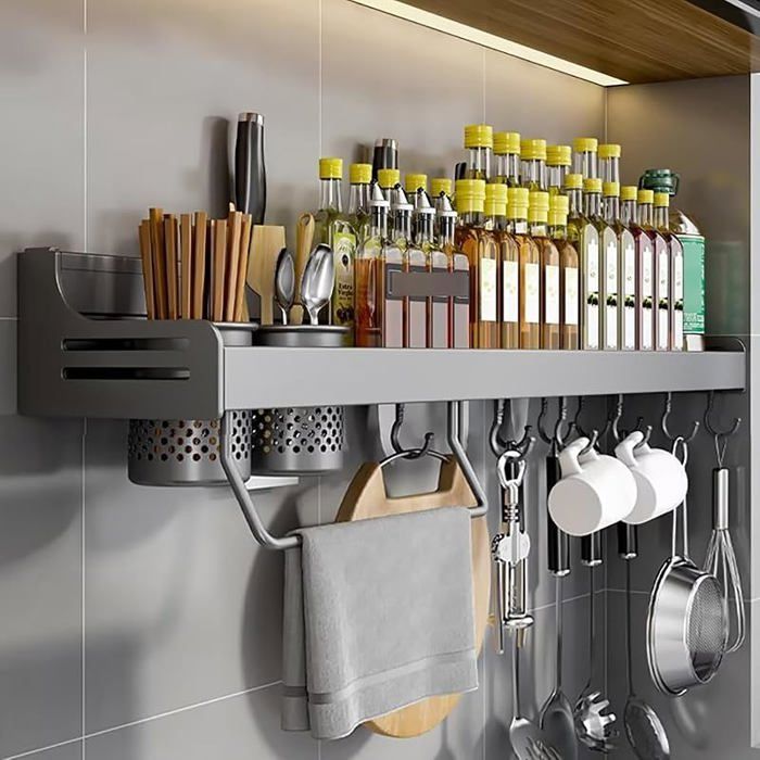 Étagère à épices de 60 cmen acier inoxydableétagère suspenduegrisepour rangement et Gris 60cm 60CM GEWüRZREGAL MEUBLE A EPICES