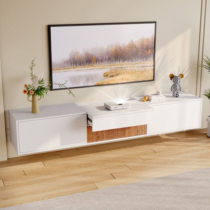 Piaenon - Meuble TV rectangulair 180x34x30cm avec 2 Portes Rangement 50kg Design Moderne Salon - Blanc
