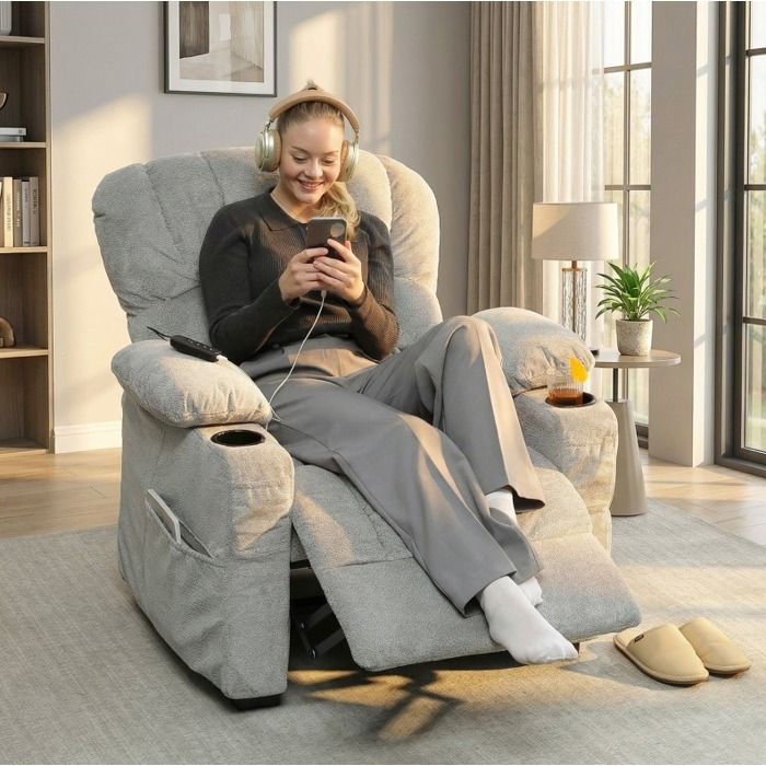 Fauteuil Relax Électrique Gris - Dossier à 150° avec Repose-Pieds Synchronisé Moteur Sans Balais