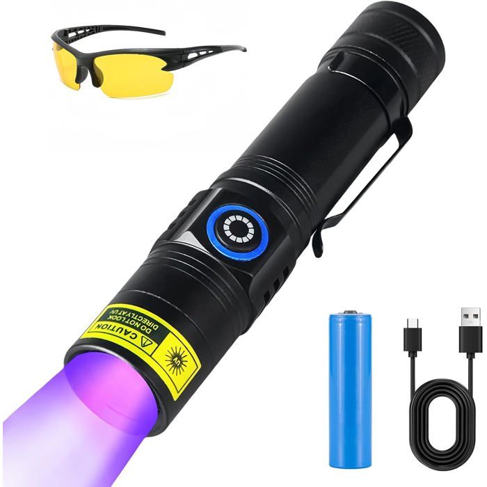 Lampe de poche UV rechargeable LED pour durcissement de la résine ongles détecteur durine avec lunettes UV