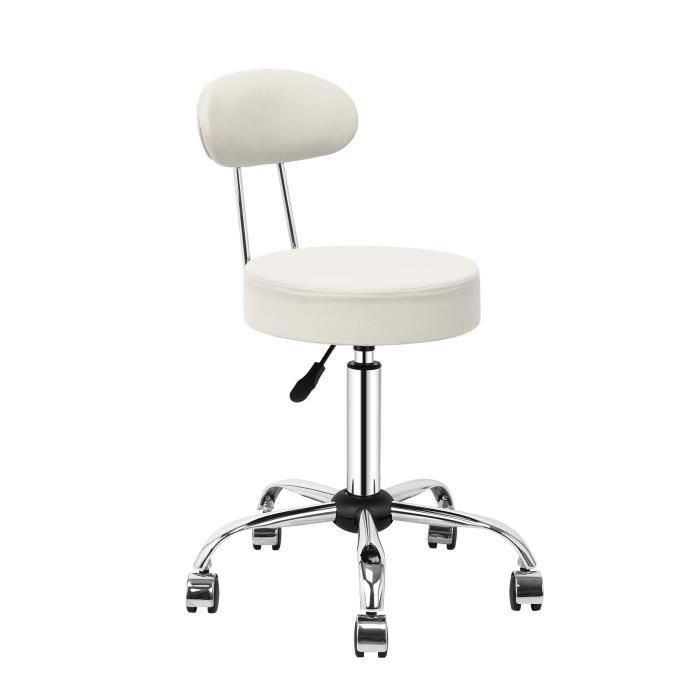 Tabouret Roulant Pivotant Réglable En Hauteur - Siège Similicuir Beige - 360° - Pour Bureau, Salon, Spa
