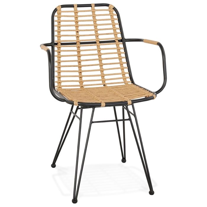 chaise avec accoudoirs bastia en rotin couleur naturelle et metal noir interieur exterieur cdiscount maison