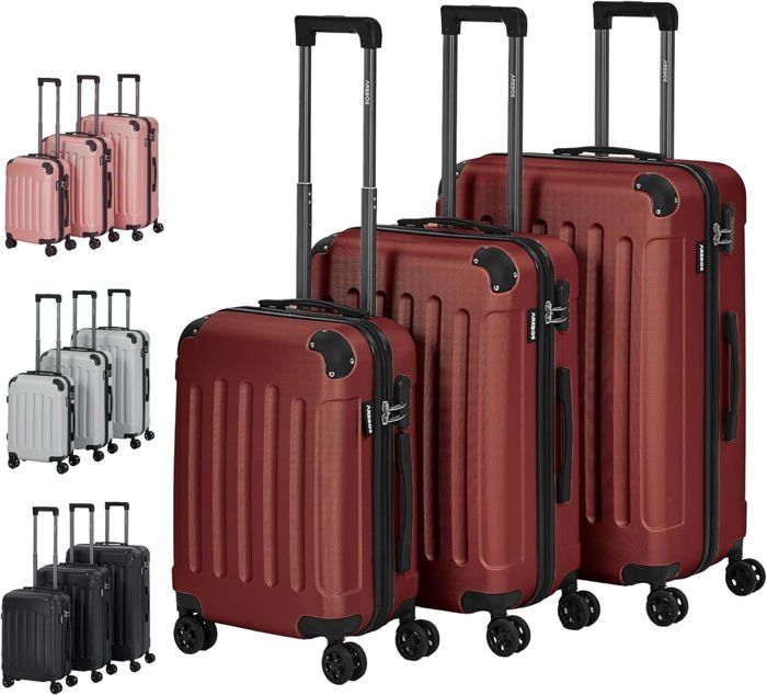 arebos lot de 3 valises de voyage i coque rigide en abs i set de valises à roulettes i roues à 360° i m-l-xl | rouge