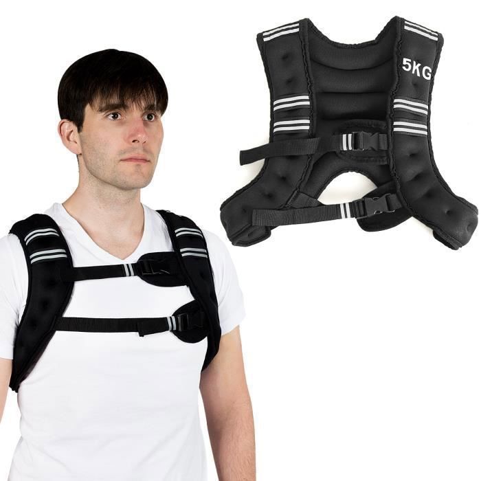 COSTWAY Gilet Lest&eacute; 5KG R&eacute;glable -Sangles Bandes R&eacute;fl&eacute;chissantes-Sable Ferreux Int&eacute;gr&eacute; Poche-en N&eacute;opr&egrave;ne-MusculationCourse Noir 