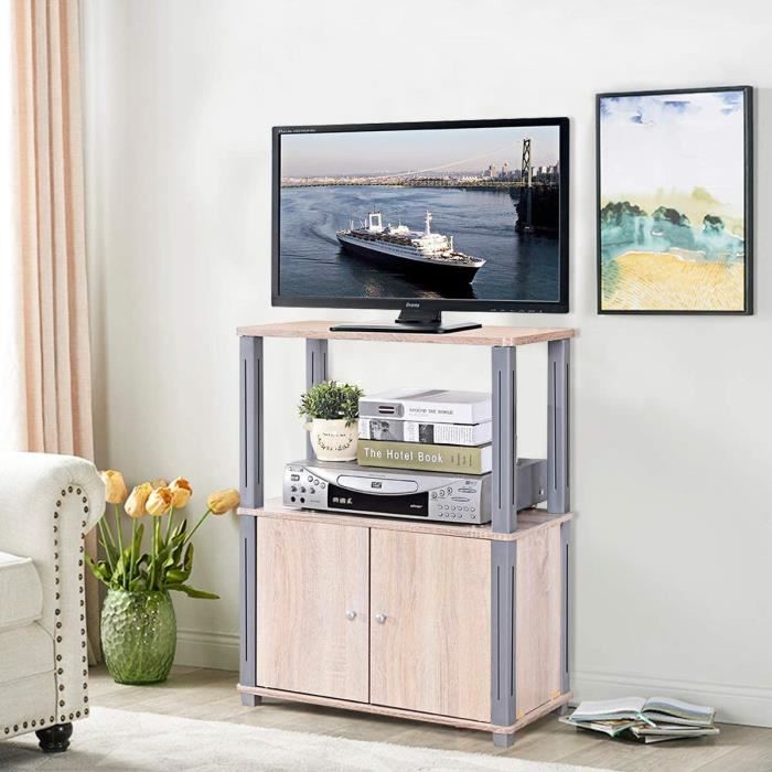 COSTWAY Meuble TV Armoire de Télévision en Bois Étagère à 3 Niveaux