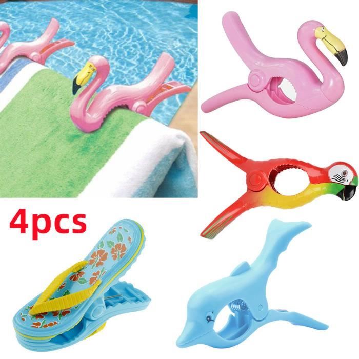 Pinces à Linge Plage Pinces à Linge en Plastique Serviette De Piscine Clips Coupe-Vent pour Chaises De Soleil Serviette de Bain 4pcs