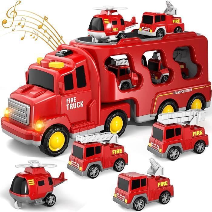 Camion de pompiers 5 en 1 à friction pour tout-petits de 3 à 6 ans - Rouge  - Cdiscount Jeux - Jouets