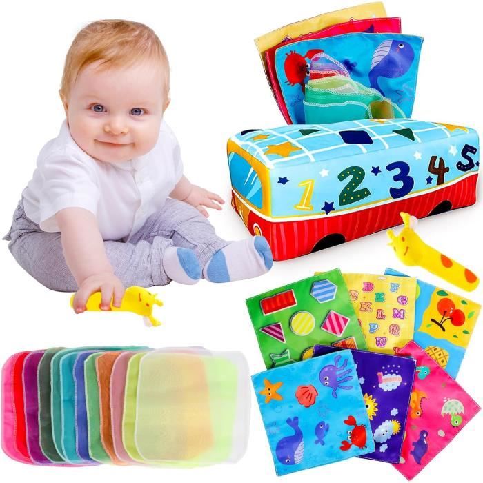 Jouet Bébé 0-9 Mois, Boîte à Mouchoirs Jouets Sensoriels Montessori,  Contraste Élevé, Foulard Carré Bruissant, Jeux Eveil Activite - Cdiscount  Jeux - Jouets