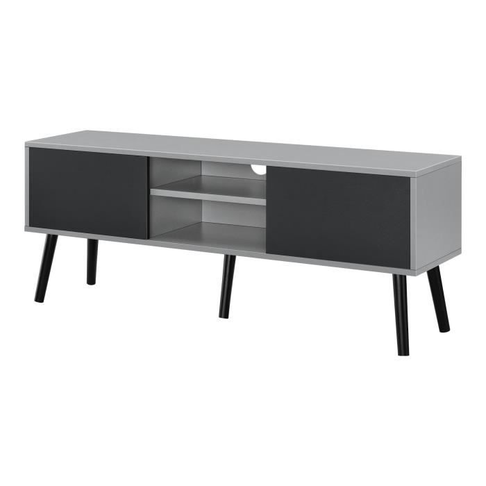 meuble tv design - marque - support télé pvc 120 cm - noir gris clair