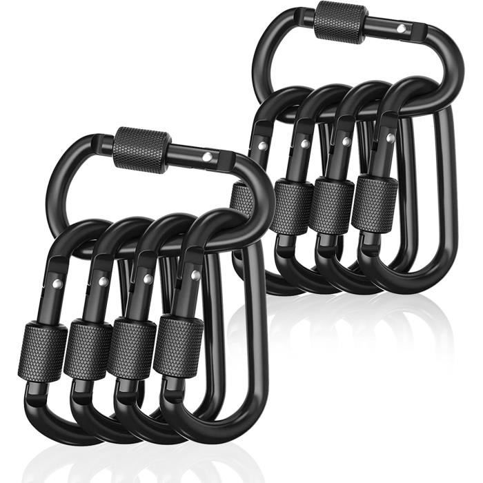 Lot De 10 Mousquetons En Aluminium (5 Couleurs) + 2 Boucles De Câble Acier – Escalade, Camping, Porte-clés