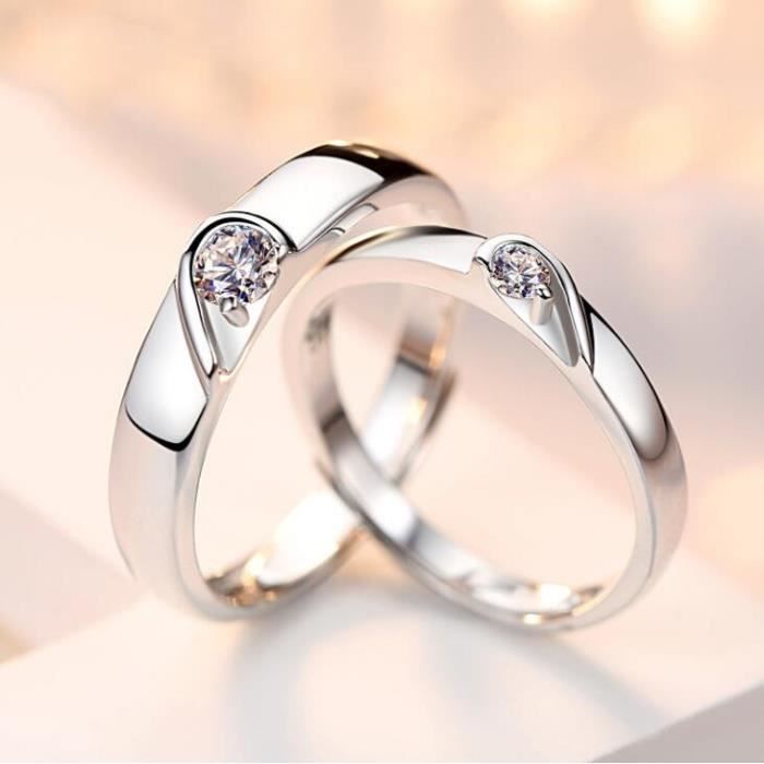 bague de couple bijoux - argent sterling s925- aaazircon - le temps -hommes femme réglable anneau - cadeau saint valentin   bague de