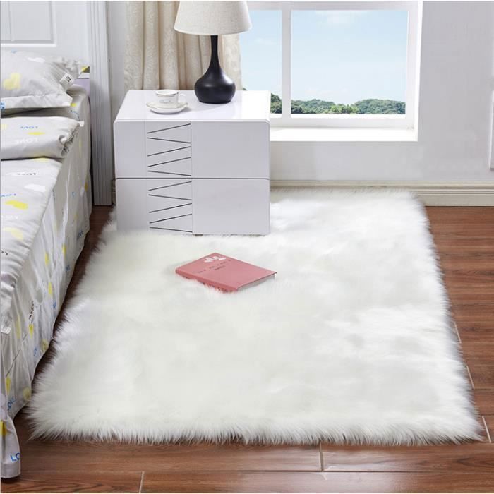 Tapis Peluche Blanc 60x90 Cm Salon Sol Chambre Decoration Maison
