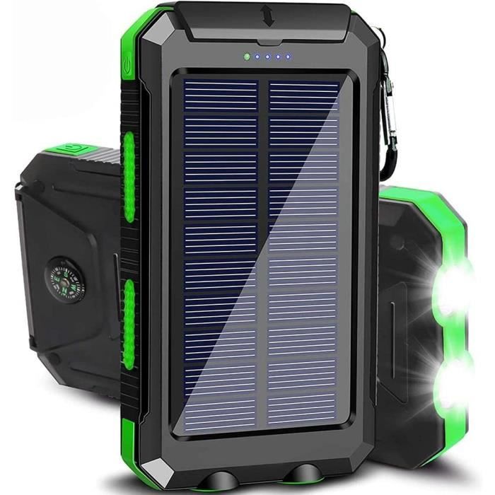 Power Bank 3 En 1 Batterie Externe Solaire 20000mah, Boussole Multifonction, Lampe De Poche LED Étanche énergie Solaire Portable Randonnée