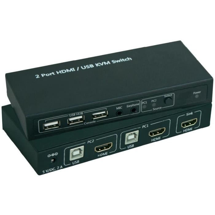Répartiteur KVM HDMI 2x1 ports avec USB