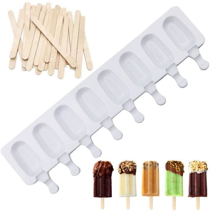 Aonveki Moule à Glace Silicone 8 Cellules Avec 100 Bâtons Et Couvercles - Popsicle DIY Sans BPA