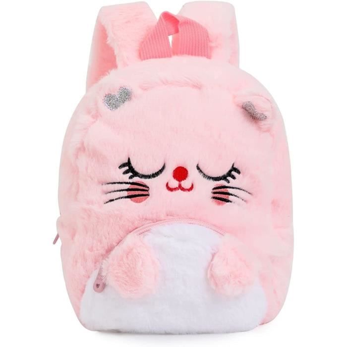 Sac à Dos Enfant,Cartable Fille Primaire,Cartable Souple Maternelle,Peluche Sac école Chat,Sac à Dos Scolaire pour Enfants,Rose