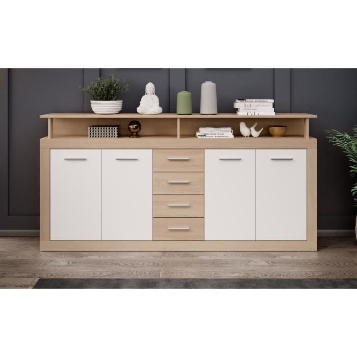 Buffet Armoire de Rangement Levi Corps Chêne Sonoma / Avant Blanc