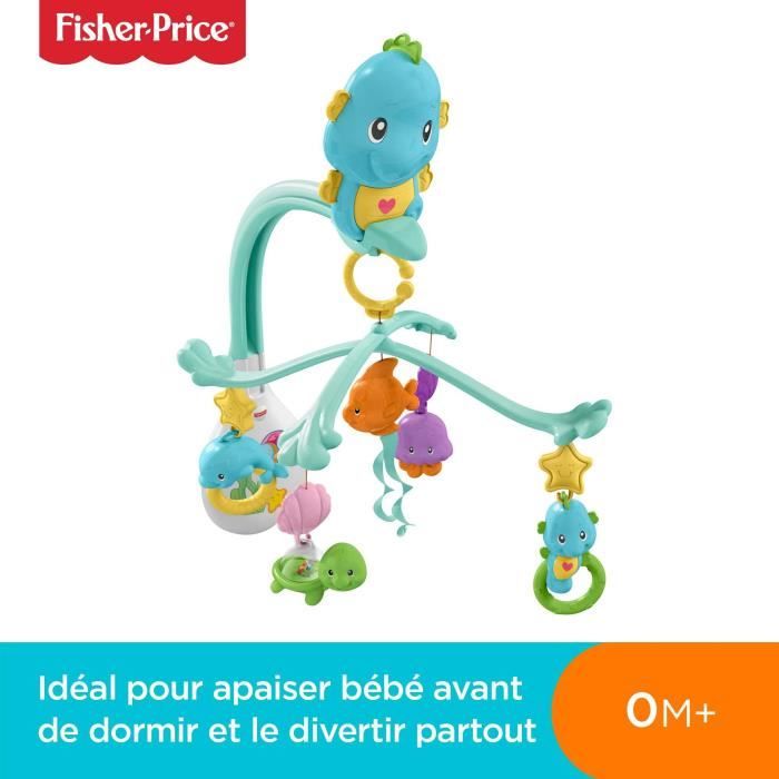 Fisher-Price Hippocampe 3-en-1 Mobile Musical pour Lit Bébé avec 4