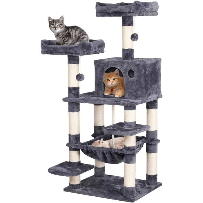 Yaheetech Arbre A Chat Geant Grattoir Griffoir Tour Activites 147 Cm Niche Perchoirs Hamac Gris Fonce 591035 Cdiscount Animalerie