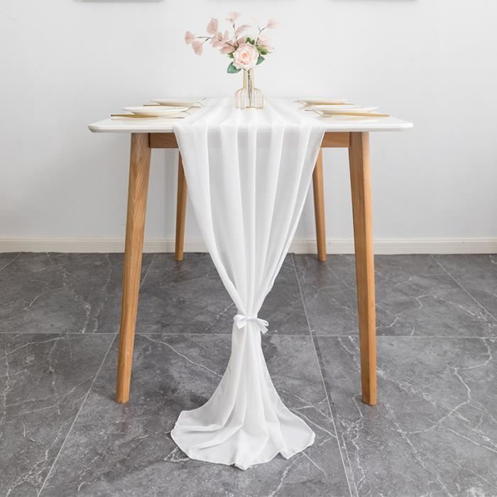 2 Pièces Chemin De Table En Gaze 90x400cm Boho - Mousseline Beige Mariage Et Fêtes