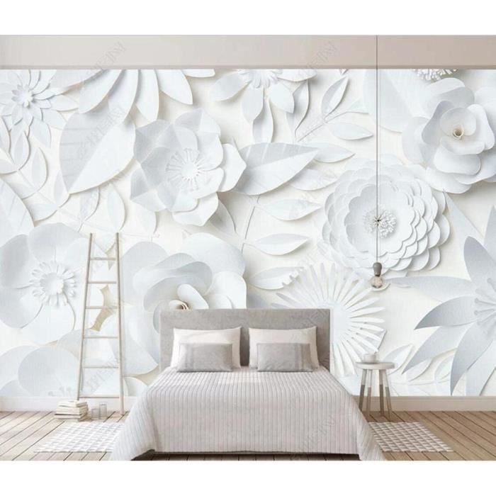 Papier Peint Panoramique 3D Intissé Fleur Blanche Simple Salon Chambre Poster Mural Décoration Murale 350*250cm