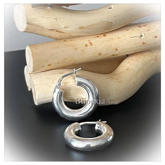 Bijoux Indiens Ethniques boucles d'oreilles grandes créoles argent 925