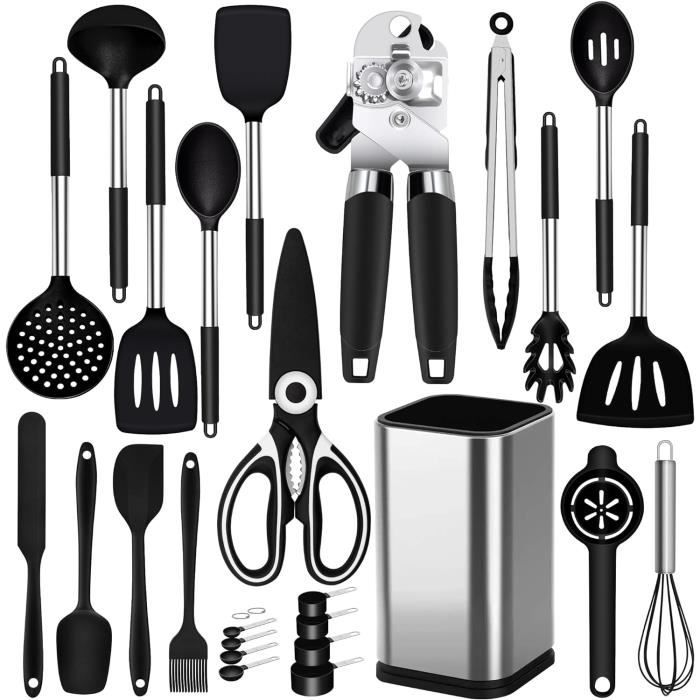 Lot 15 Ustensiles Cuisine Silicone Joyfair - Résistants à Chaleur - Porte-Ustensiles Inclus - Rouge