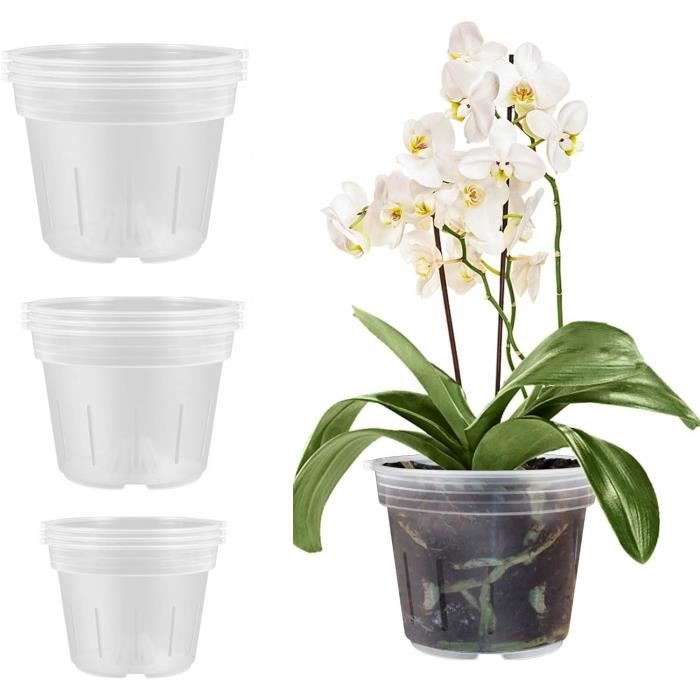Lot De 5 Pots Transparents Pour Orchidées – Avec Soucoupes Et Drainage – Intérieur/Extérieur