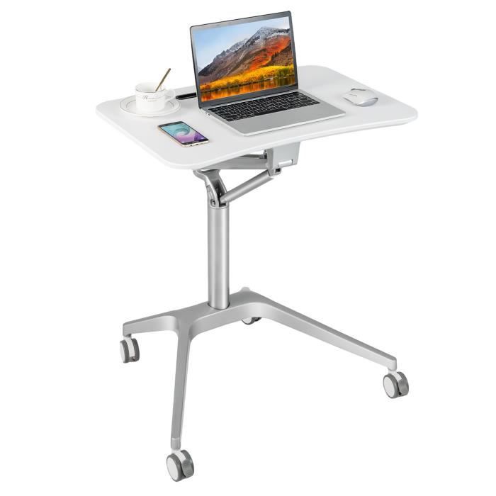 Bureau Assis-debout Réglable En Hauteur 60x60 Cm - 2 Niveaux - Avec Roulettes Et Freins - Charge 15 Kg