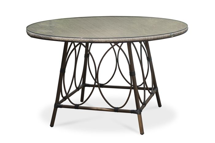 Table ronde de jardin USHUAIA (diam. 125 cm) en aluminium marron et textilène - LIN