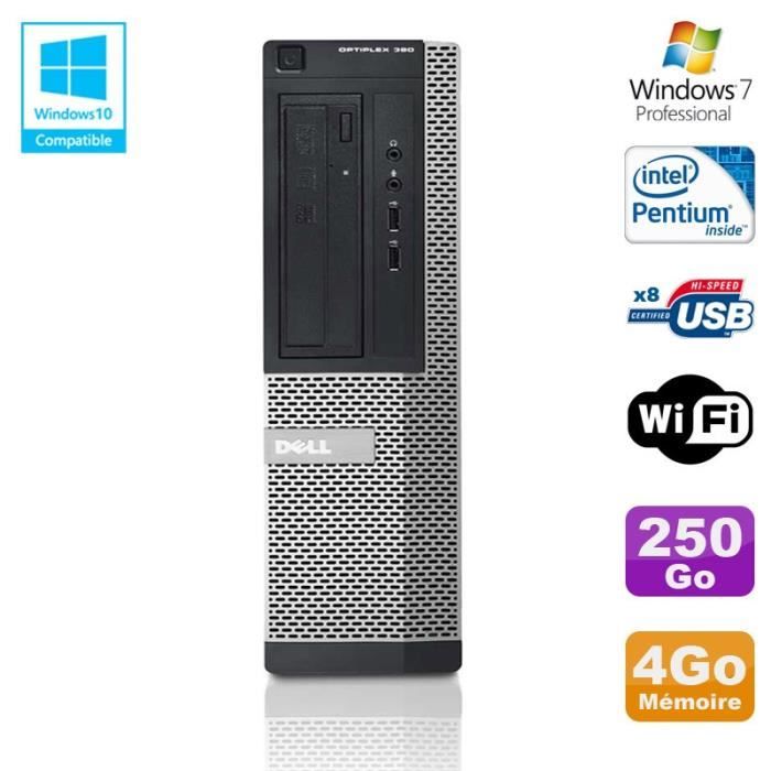 PC DELL Optiplex 390 DT G630 2.7Ghz 4Go 250Go Graveur DVD WIFI HDMI Win 7 Pro