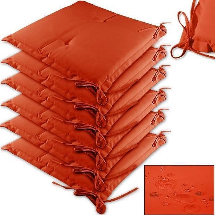 Lot De 6 Coussins De Chaise Verts - Hydrofuges, Rembourrés 5 Cm, Pour Intérieur Et Extérieur