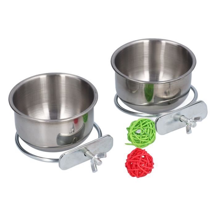 Meilleurs prix pour ESTINK Bol en acier inoxydable pour oiseau avec balle en rotin - Accessoires pour cage d'oiseaux