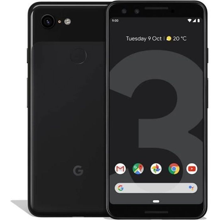 Achat T&eacute;l&eacute;phone portable Google Pixel 3, 14 cm (5.5"), 4 Go, 64 Go, 12,2 MP, Android 9.0, Noir pas cher