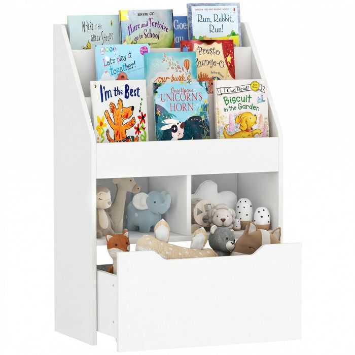 Bibliothèque - HOMCOM - étagère multi-rangement 3 étagères 2 niches grand tiroir mobilier - bois - blanc