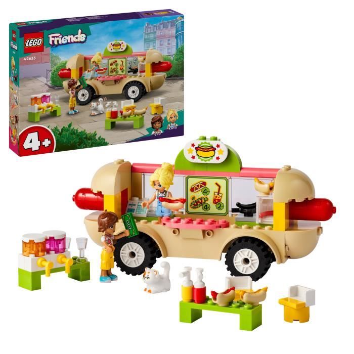LEGO® 42633 Friends Le Food-Truck de Hot-Dogs, Jouet de Restaurant Mobile, avec Figurines et Chat, Cadeau Enfants