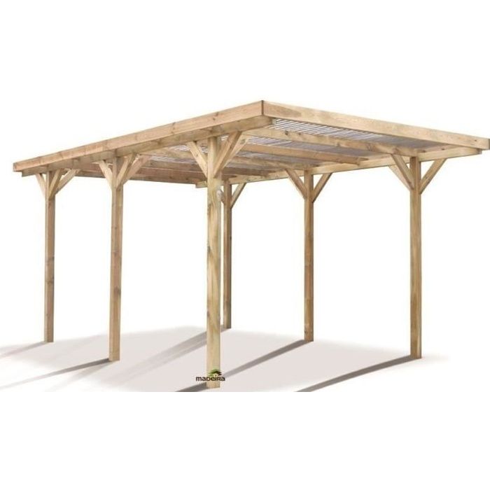 Carport pergola simple autoporté en bois traité - avec toit en PVC - 1  voiture - 15 m² - OURANOS