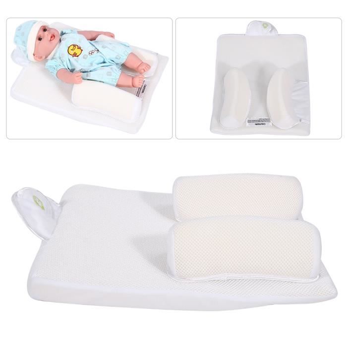 Positionneur de sommeil pour bébé - MINIFINKER - Oreiller anti-roulement - Maille et éponge - Blanc