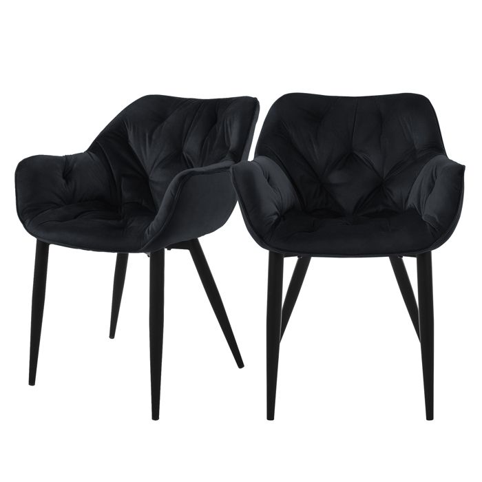 ML-Design Chaise de salle à manger set de 2 pièces noir Chaise de cuisine avec siège rembourré en velours épais pieds en métal