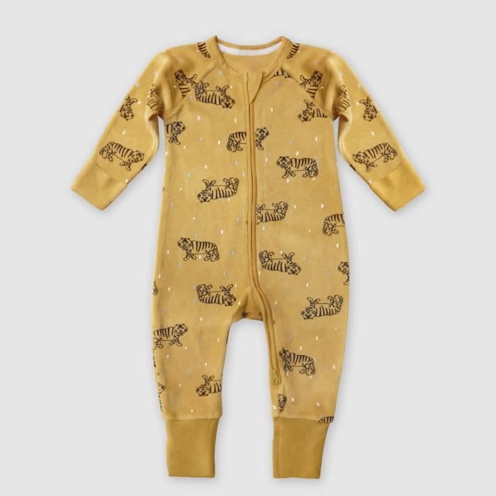 Dim Bebe Pyjama Velours Manche Longue Coton Biologique Tigre jaune Cdiscount Pret a Porter