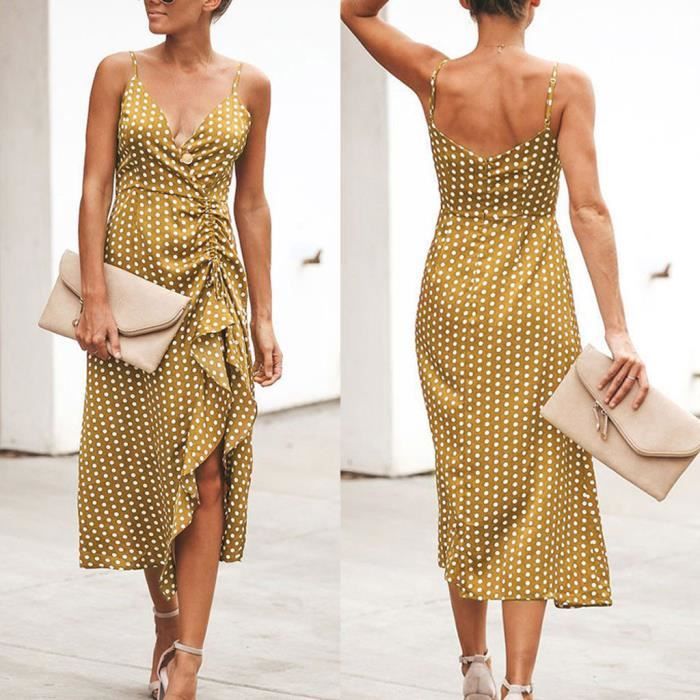Robe Longue D'Été Femme – Sans Manches, Col En V, Fendue, Modèle Modeste Pour Soirée, Cocktail, Événement Formel
