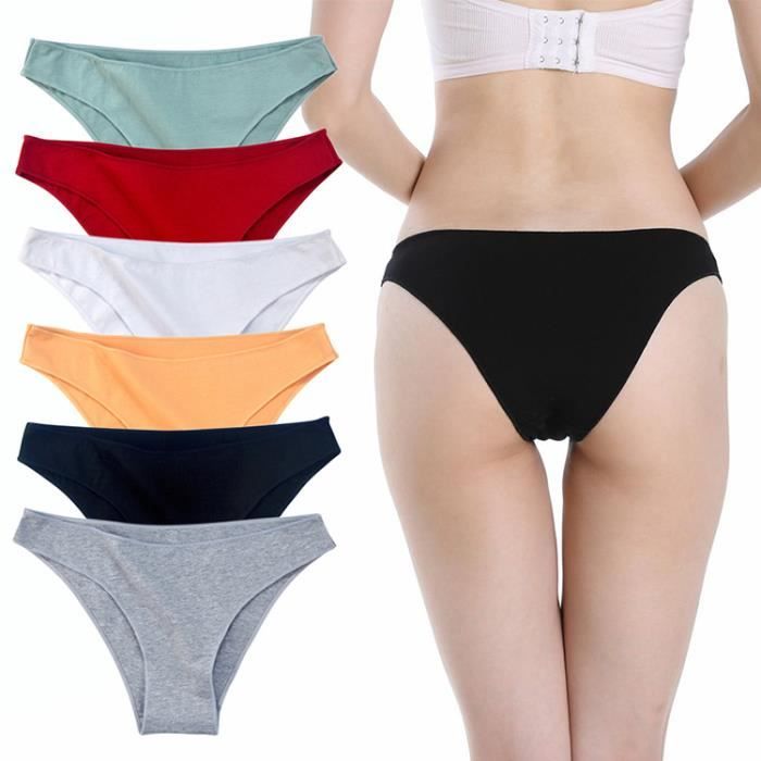 Culotte Coton Femme sans Couture Pantalon à Jambe Plate en Coton pour  Femmes Respirant Sexy Taille Moyenne Couleur Unie sous-vêtements sans  Couture