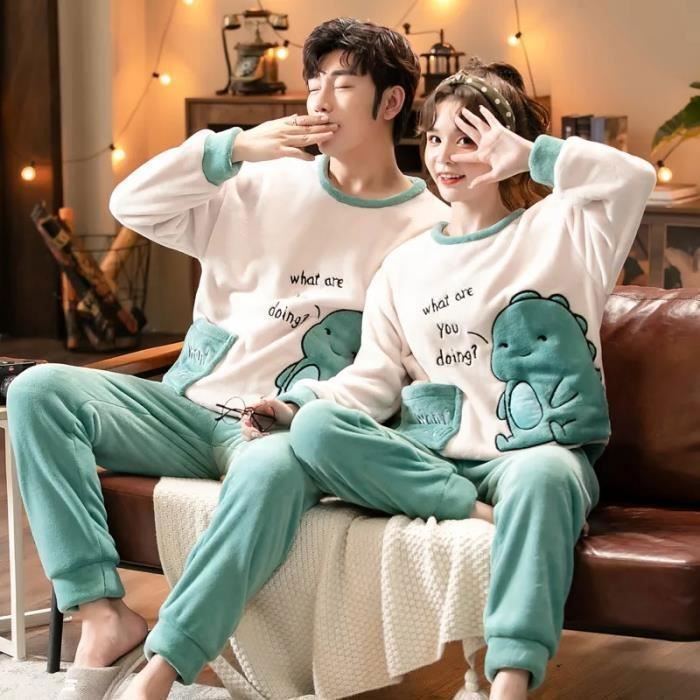 Couple pyjamas corail polaire automne et hiver nouveau flanelle vert  dinosaure dessin animé pull ample Homewear Femme M Vert - Cdiscount  Prêt-à-Porter