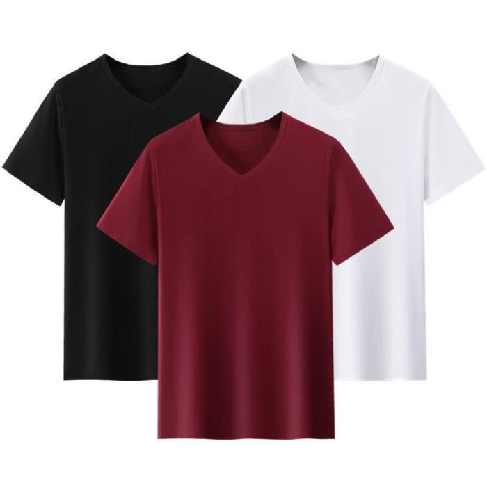 Lot de 3 T shirt Homme Col V Basique Couleur unie Manche Courte couleurs couleurs couleurs multiples