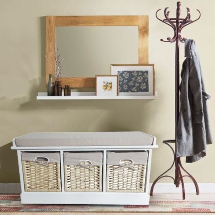 Outad Banquette Banc De Rangement 3 Tiroirs Bois Beige Vintage Retro Chambre Entree Achat Vente Banc Cdiscount